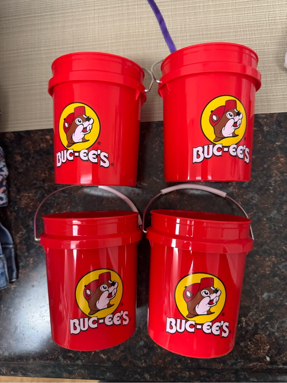Buc-ee's Red Plastic Storage Buckets - Set of 4